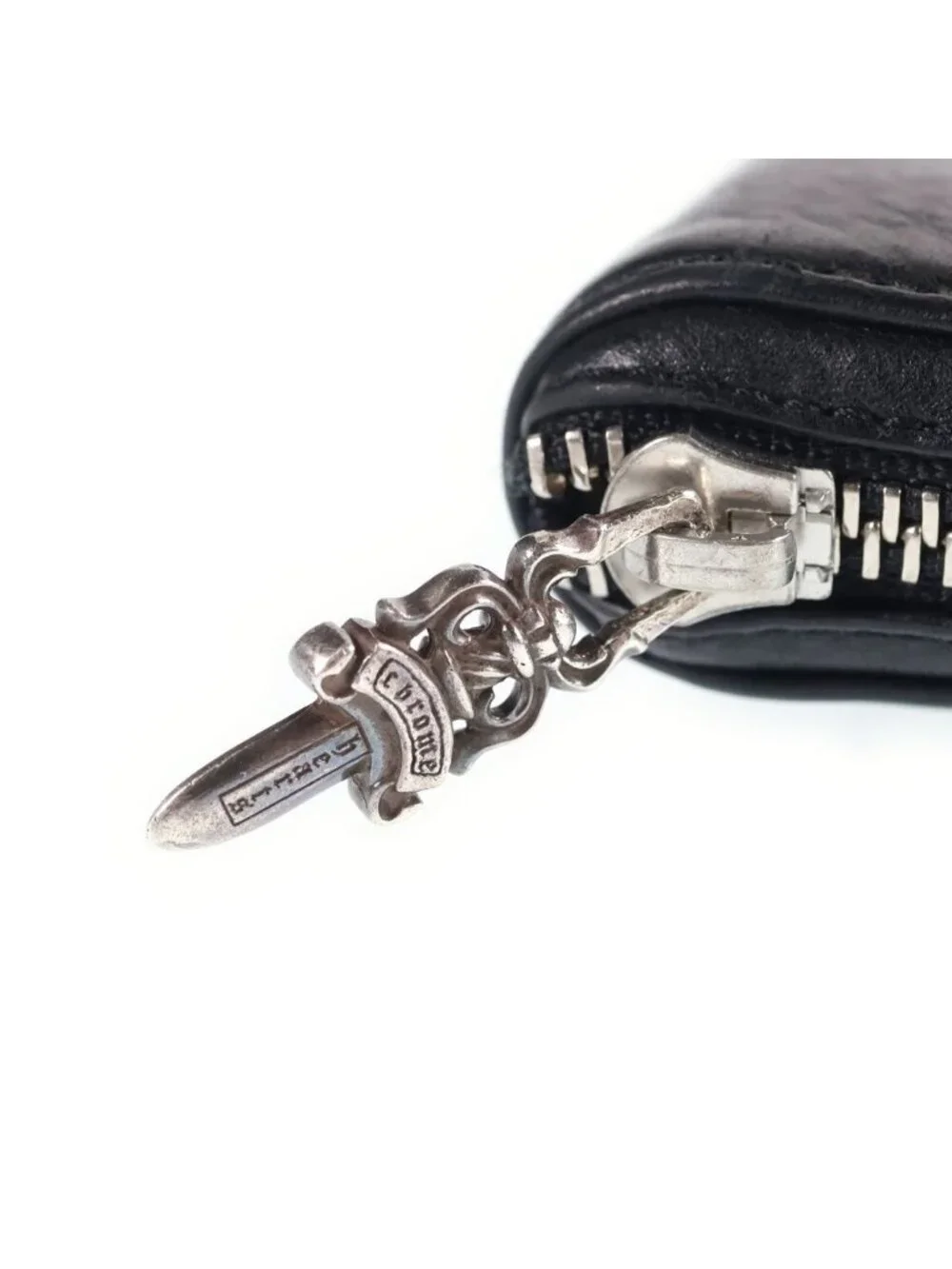 Chrome Hearts Rec Zip 3 Cross Round Zip Leather Wallet Black